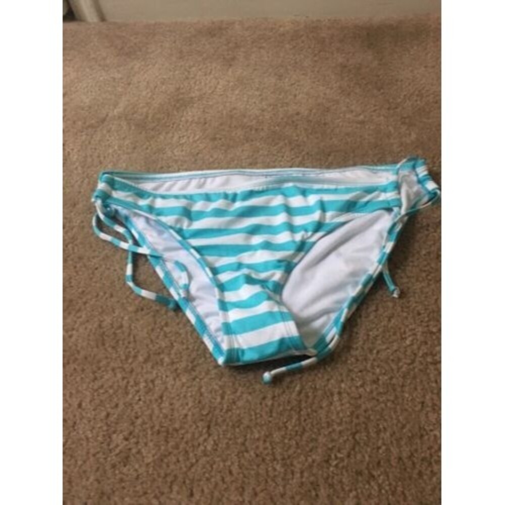 One Piece Mossimo Women's Blue White Striped Bikini Bottom Swimwear Size XL